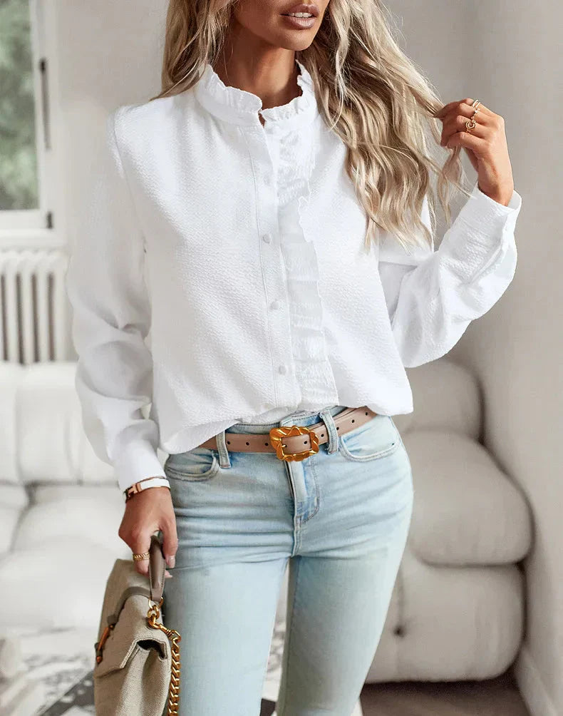 Silvine™ | Elegant Bluse med Flæsedetaljer
